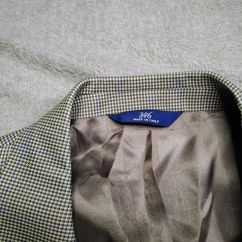 Brooks Brothers 346 Blazer Mens 42R Tan Wool Cashmere Houndstooth Sport Coat